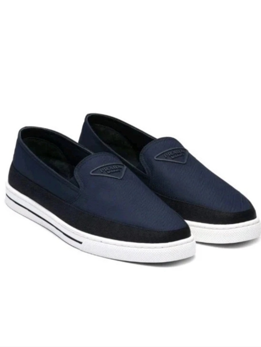 $1,020 PRADA Triangle Logo Slip-On Nylon Blue Sneakers UK 11 US 12 EU 45 BNIB